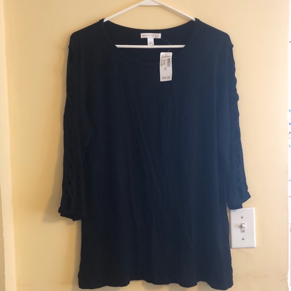 Dress Barn Westport Black Top with Lattice Sleeves